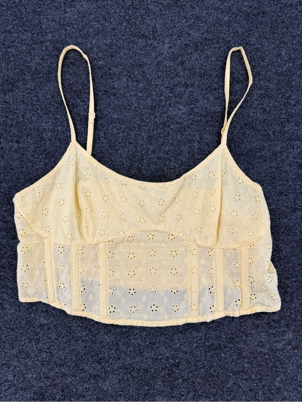 Eyelet Spaghetti Strap Crop Top in Pale Yellow